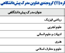 کد عنوان مدرک پیش دانشگاهی ۲